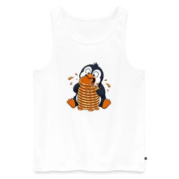 Dessin animé drôle du Pingouin aux crêpes - Débardeur bio Premium Homme - blanc - Devant - Michal (187cm)
