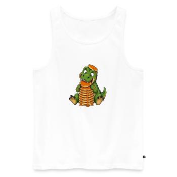 Dessin animé drôle de T Rex avec des crêpes - Débardeur bio Premium Homme - blanc - Devant - Michal (187cm)