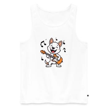 Chat comique drôle jouant de la guitare – Musique rocker - Débardeur bio Premium Homme - blanc - Devant - Michal (187cm)