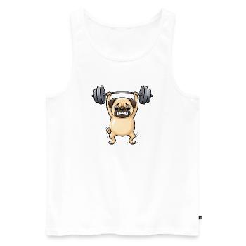 Pug Dog Fitness Weightlifter Dumbbell Gym - Men's Premium Organic Tank Top - white - Front - Michal (187cm)