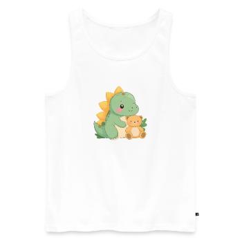 Little Green Dino with Teddy Bear – Cute Friends - Men's Premium Organic Tank Top - white - Front - Michal (187cm)