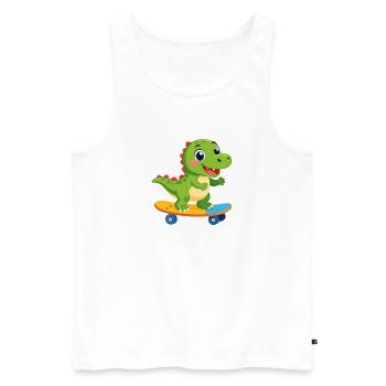 Little Green Dino on Skateboard – Skater Fun - Men's Premium Organic Tank Top - white - Front - Michal (187cm)
