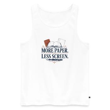 More Paper Less Screen - Men's Premium Organic Tank Top - white - Front - Michal (187cm)