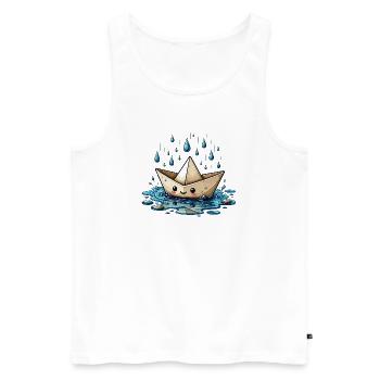 Bateau origami sous la pluie - Débardeur bio Premium Homme - blanc - Devant - Michal (187cm)