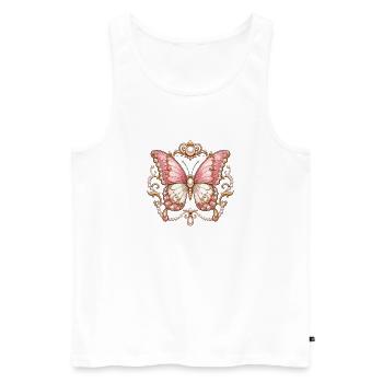 Papillon rosé avec cadre en perle - Débardeur bio Premium Homme - blanc - Devant - Michal (187cm)