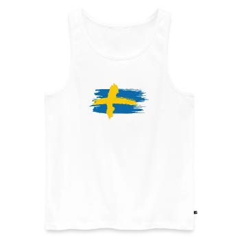 Suède – Conception du pinceau de carte bleu-jaune - Débardeur bio Premium Homme - blanc - Devant - Michal (187cm)