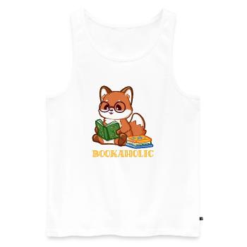 Cartoon Fuchs mit Buch beim Lesen  - Männer Premium Bio Tank Top - Weiß - Vorne - Michal (187cm)
