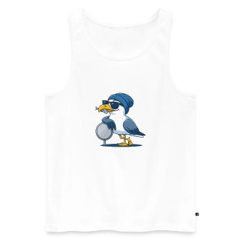 Coole Möwe mit Sonnenbrille und Fisch - Männer Premium Bio Tank Top - Weiß - Vorne - Michal (187cm)