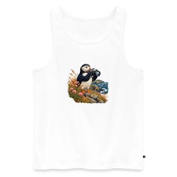Papageitaucher mit Analogkamera - Männer Premium Bio Tank Top - Weiß - Vorne - Michal (187cm)
