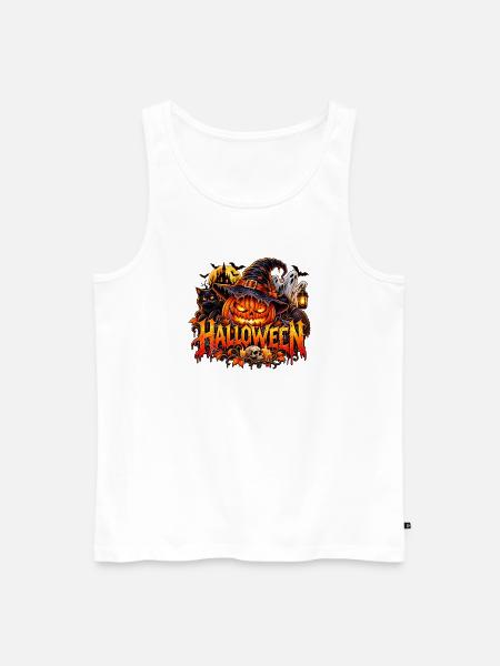 Halloween Kürbiszauber mit Hexenkatze - Männer Premium Bio Tank Top - Weiß