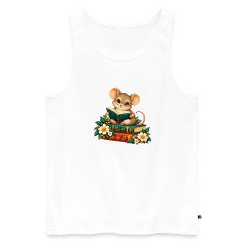 Lesermaus zwischen Büchern und Blumen - Männer Premium Bio Tank Top - Weiß - Vorne - Michal (187cm)