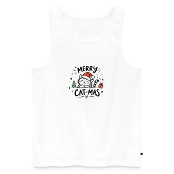 Merry Cat-Mas – Katze mit Weihnachtsmütze - Männer Premium Bio Tank Top - Weiß - Vorne - Michal (187cm)