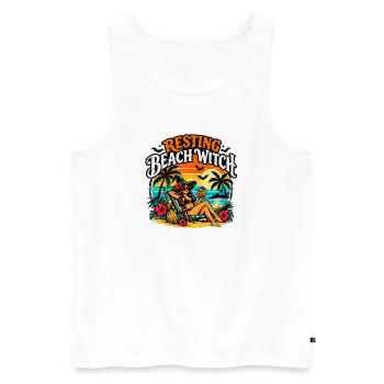 Resting Beach Witch Tropisches lustiges Halloween - Männer Premium Bio Tank Top - Weiß - Vorne - Michal (187cm)