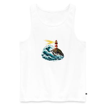 Leuchtturm über einer schwingenden Welle - Männer Premium Bio Tank Top - Weiß - Vorne - Michal (187cm)