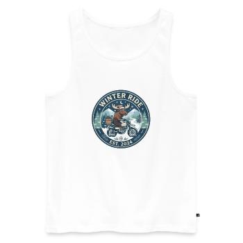 Winterfahrt: Elch auf Motorrad - Männer Premium Bio Tank Top - Weiß - Vorne - Michal (187cm)