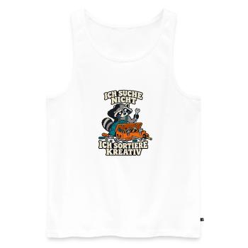 Waschbär – Ich suche nicht, ich sortiere kreativ - Männer Premium Bio Tank Top - Weiß - Vorne - Michal (187cm)