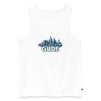 Blauer Frankfurter Skyline Stadtgrafik GUDE - Männer Premium Bio Tank Top - Weiß - Vorne - Michal (187cm)