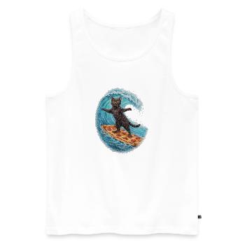 Schwarzer Kater surft auf Pizza Welle - Männer Premium Bio Tank Top - Weiß - Vorne - Michal (187cm)