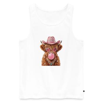 Hochlandrind Cowgirl mit Kaugummiblase - Männer Premium Bio Tank Top - Weiß - Vorne - Michal (187cm)