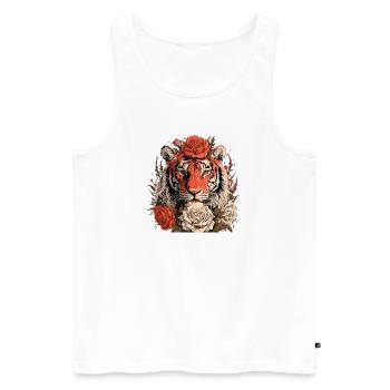Tiger mit Blumenkrone - Männer Premium Bio Tank Top - Weiß - Vorne - Michal (187cm)