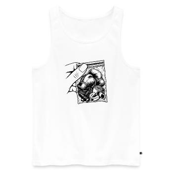 Suchtbox – Taschenhandschuhe, Bänder und Seilring - Männer Premium Bio Tank Top - Weiß - Vorne - Michal (187cm)