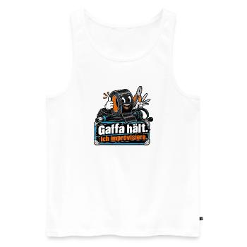 Gaffa hält. Ich improvisiere. - Männer Premium Bio Tank Top - Weiß - Vorne - Michal (187cm)