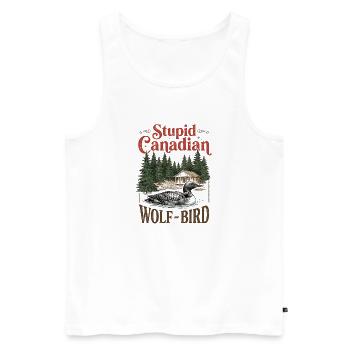 Hockey-Meme „Dummer Kanadischer Wolfsvogel“ - Männer Premium Bio Tank Top - Weiß - Vorne - Michal (187cm)