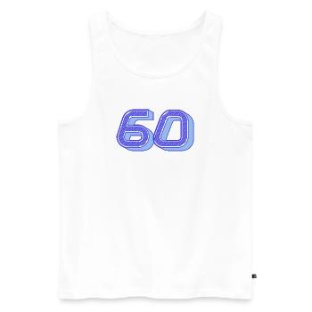 60. 60 ANS. 60e ANNIVERSAIRE. ANNIVERSAIRE 60 ANS. - Débardeur bio Premium Homme - blanc - Devant - Michal (187cm)