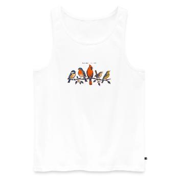Oiseaux sur une branche – un motif coloré de la nature - Débardeur bio Premium Homme - blanc - Devant - Michal (187cm)
