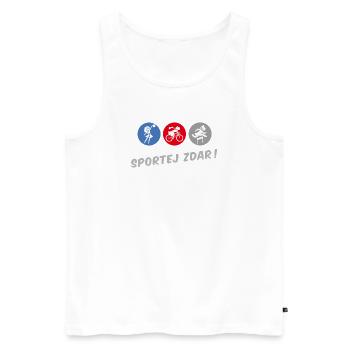 SPORTEJ ZDAR! - Männer Premium Bio Tank Top - Weiß - Vorne - AI Model Male 178 light (178cm)