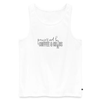 alimenté par le café et le chaos Kaffeejunkie Spruch - Débardeur bio Premium Homme - blanc - Devant - AI Model Male 178 light (178cm)
