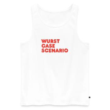 Wurst Case Scenario Funny Sausage BBQ Pun - Men's Premium Organic Tank Top - white - Front - AI Model Male 178 light (178cm)