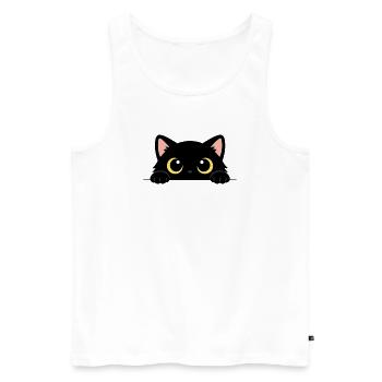Chat Noir Curieux – Yeux Jaunes Adorables - Débardeur bio Premium Homme - blanc - Devant - Michal (187cm)