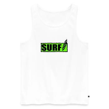 SURF. SURFEUR. SURFEUSE. SPORT. VACANCES. VOYAGE. - Débardeur bio Premium Homme - blanc - Devant - AI Model Male 178 light (178cm)
