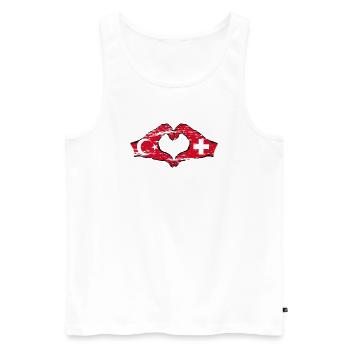 Turquie Suisse Drapeau Mains Coeur Forme Utilisé - Débardeur bio Premium Homme - blanc - Devant - Michal (187cm)
