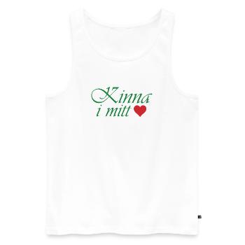 Femme au centre – Calligraphie verte avec cœur - Débardeur bio Premium Homme - blanc - Devant - AI Model Male 178 light (178cm)
