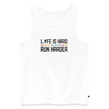 Life is Hard. Run Harder. - Men's Premium Organic Tank Top - white - Front - AI Model Male 178 light (178cm)