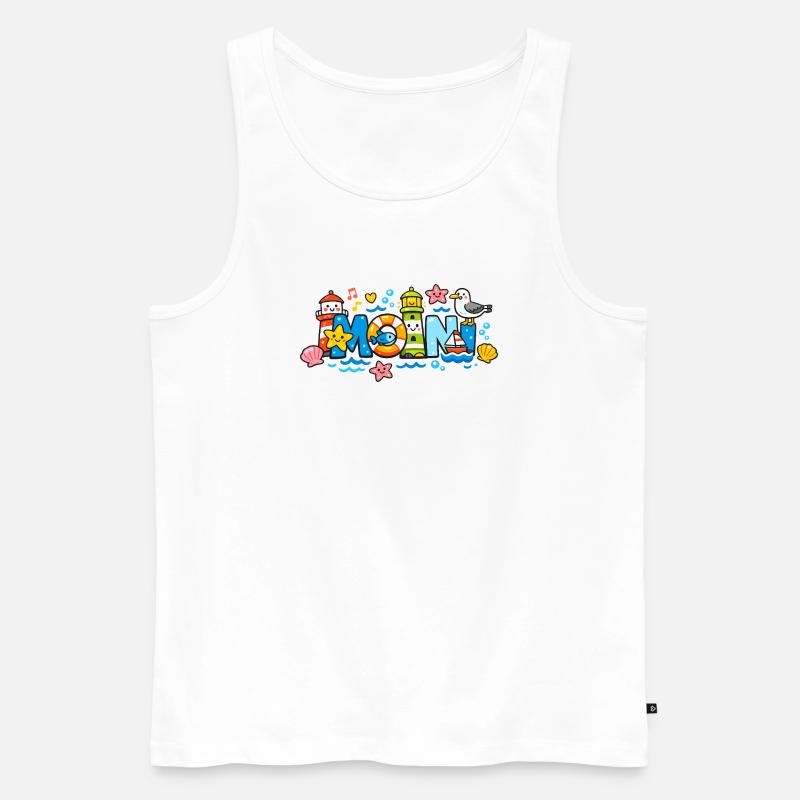 MOIN Möwe Leuchtturm Maritim Bunt - Männer Premium Bio Tank Top - Weiß