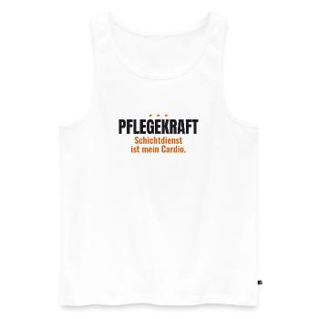 Pflegekraft Shirt – Schichtdienst ist mein Cardio - Männer Premium Bio Tank Top - Weiß - Vorne - Michal (187cm)