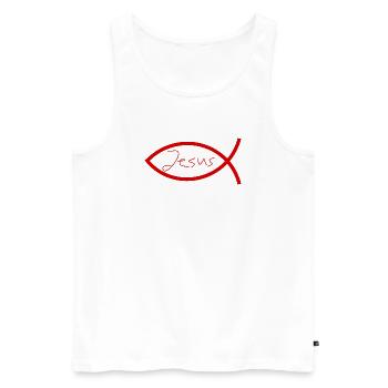 Jésus poisson Ichthys poisson poisson poisson - Débardeur bio Premium Homme - blanc - Devant - AI Model Male 178 light (178cm)