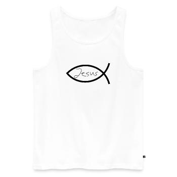 Jésus poisson noir Ichthys poisson poisson poisson - Débardeur bio Premium Homme - blanc - Devant - AI Model Male 178 light (178cm)