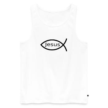 Jésus Poisson Ichthys Noir Poisson Poisson - Débardeur bio Premium Homme - blanc - Devant - AI Model Male 178 light (178cm)