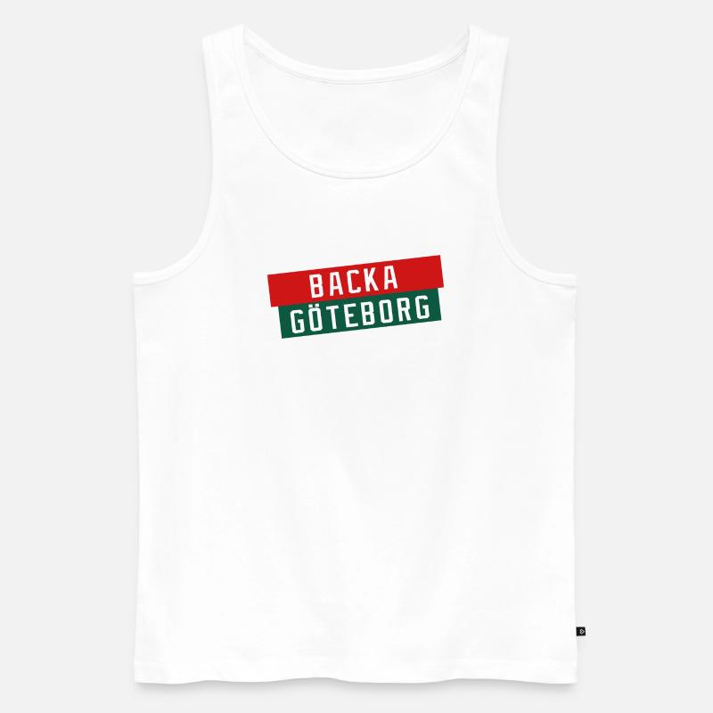 Backa Göteborg Diagonaltext - Männer Premium Bio Tank Top - Weiß