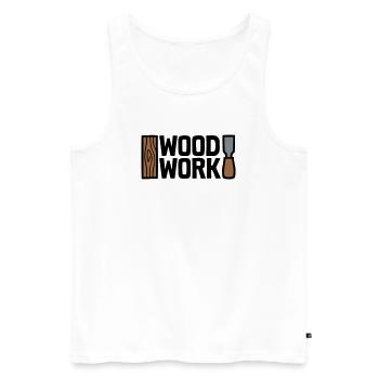 Wood Work Schriftzug Logo - Männer Premium Bio Tank Top - Weiß - Vorne - Michal (187cm)