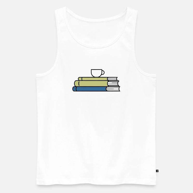 Bücherstapel Kaffeetasse Farbig - Männer Premium Bio Tank Top - Weiß