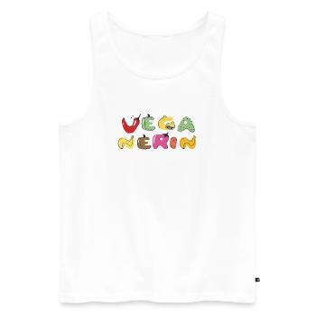 Lettres végétaliennes colorées de légumes - Débardeur bio Premium Homme - blanc - Devant - Michal (187cm)