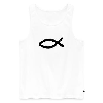 Jésus poisson noir Ichthys poisson poisson poisson - Débardeur bio Premium Homme - blanc - Devant - AI Model Male 178 light (178cm)