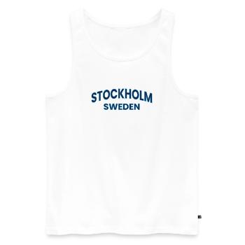 Stockholm Sweden Neon Outline - Men's Premium Organic Tank Top - white - Front - AI Model Male 178 light (178cm)