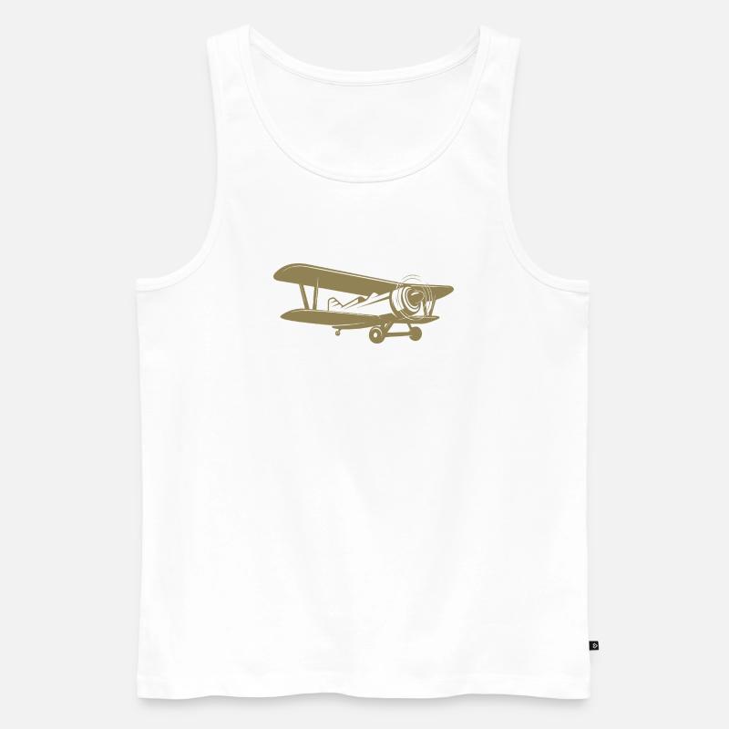 Doppeldecker Pilot Retro Minimalistisch - Männer Premium Bio Tank Top - Weiß