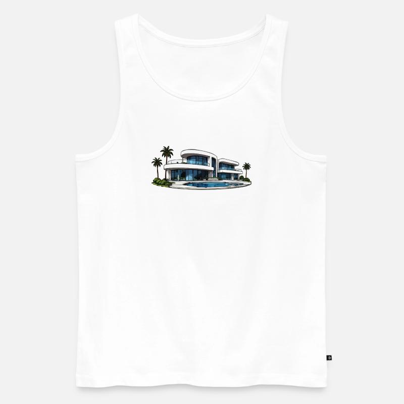 Luxus Villa mit Rundpool - Männer Premium Bio Tank Top - Weiß